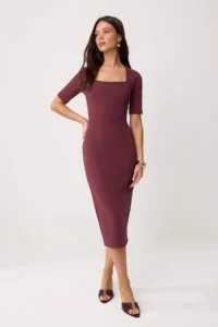 TRENDYOLMİLLA Plum Fitted Sleeveless Midi Flexible Weaving Dress
