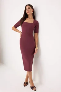 TRENDYOLMİLLA Plum Fitted Sleeveless Midi Flexible Weaving Dress - Image 2