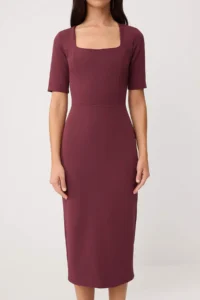 TRENDYOLMİLLA Plum Fitted Sleeveless Midi Flexible Weaving Dress - Image 3