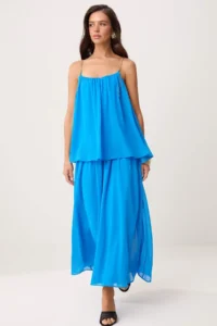 TRENDYOLMİLLA Mavi Zincir Detailed Sleeveless Siphon Lined Maxi Weaving Dress - Image 2