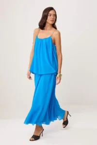 TRENDYOLMİLLA Mavi Zincir Detailed Sleeveless Siphon Lined Maxi Weaving Dress - Image 3
