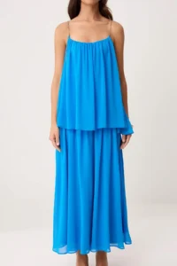 TRENDYOLMİLLA Mavi Zincir Detailed Sleeveless Siphon Lined Maxi Weaving Dress - Image 4