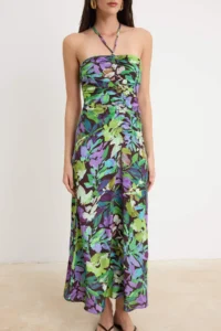 TRENDYOLMİLLA Burgundy-Multicolored Floral Ruffle Detailed Maxi Weaving Dress - Image 3