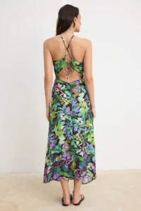 TRENDYOLMİLLA Burgundy-Multicolored Floral Ruffle Detailed Maxi Weaving Dress - Image 4