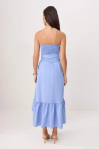 TRENDYOLMİLLA Mavi Floral Belted Gipelli Midi Weaving Dress - Image 4