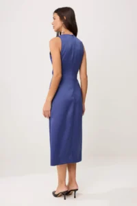 TRENDYOLMİLLA Petrol Accessory Detailed Double breasted Kapama Satin Midi Weaving Dress - Image 4