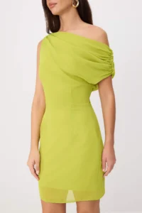 TRENDYOLMİLLA Oil Green Asymmetric Yaka Short / Mini Weaving Dress - Image 3