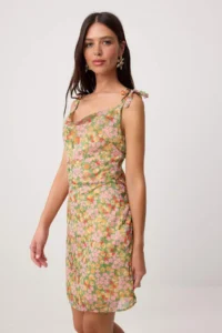 TRENDYOLMİLLA Multicolored Floral Binding Strap Detailed Short / Mini Weaving Dress
