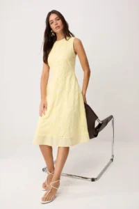 TRENDYOLMİLLA Yellow Back Detailed embroidery Lined Midi Weaving Dress - Image 2