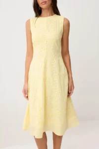 TRENDYOLMİLLA Yellow Back Detailed embroidery Lined Midi Weaving Dress - Image 3