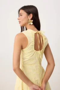 TRENDYOLMİLLA Yellow Back Detailed embroidery Lined Midi Weaving Dress - Image 4