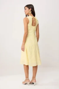TRENDYOLMİLLA Yellow Back Detailed embroidery Lined Midi Weaving Dress - Image 5
