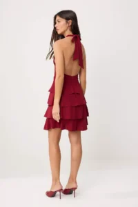 TRENDYOLMİLLA Burgundy with flywheel V-neck Short / Mini Weaving Dress - Image 4