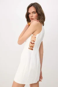 TRENDYOLMİLLA Ecru Accessory Detailed and Low-cut Mini Weaving Dress - Image 2