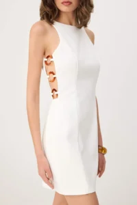 TRENDYOLMİLLA Ecru Accessory Detailed and Low-cut Mini Weaving Dress - Image 3