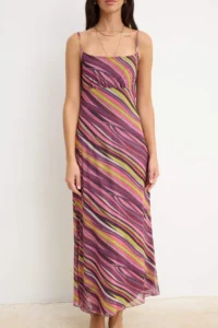 TRENDYOLMİLLA Multicolored Striped A-Cut/Life Form Cowl Neck Thin Sleeveless Sleeveless Tulle Knitting Dress - Image 3