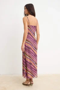 TRENDYOLMİLLA Multicolored Striped A-Cut/Life Form Cowl Neck Thin Sleeveless Sleeveless Tulle Knitting Dress - Image 4