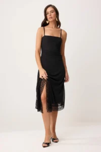 TRENDYOLMİLLA Black A-Cut/Life Form Square Neck Thin Sleeveless Sleeveless Tulle Knitting Dress - Image 2