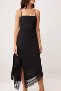 TRENDYOLMİLLA Black A-Cut/Life Form Square Neck Thin Sleeveless Sleeveless Tulle Knitting Dress - Image 3
