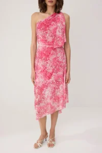 TRENDYOLMİLLA Pink Abstract skater Asymmetric Yaka Sleeveless Midi Tulle Lined Knitting Dress - Image 3