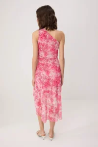 TRENDYOLMİLLA Pink Abstract skater Asymmetric Yaka Sleeveless Midi Tulle Lined Knitting Dress - Image 4