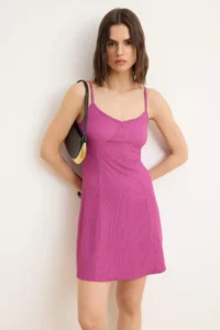 TRENDYOLMİLLA Purple Plain A-line V-neck Sleeveless Rope Sleeveless Mini textured Knitting Dress