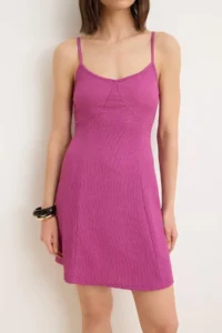 TRENDYOLMİLLA Purple Plain A-line V-neck Sleeveless Rope Sleeveless Mini textured Knitting Dress - Image 3