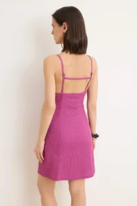 TRENDYOLMİLLA Purple Plain A-line V-neck Sleeveless Rope Sleeveless Mini textured Knitting Dress - Image 4