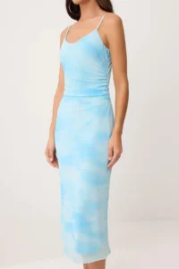 TRENDYOLMİLLA Light/Bebe Blue Abstract bodycon Sleeveless V-neck Sleeveless Tulle Knitting Dress - Image 3