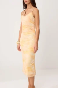 TRENDYOLMİLLA Yellow Abstract bodycon V-neck Sleeveless Maxi Tulle Lined Knitting Dress - Image 3