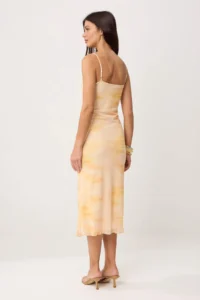 TRENDYOLMİLLA Yellow Abstract bodycon V-neck Sleeveless Maxi Tulle Lined Knitting Dress - Image 4