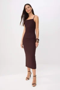 TRENDYOLMİLLA Brown bodycon Square Neck Thin Sleeveless Sleeveless Tulle Knitting Dress