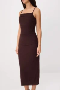 TRENDYOLMİLLA Brown bodycon Square Neck Thin Sleeveless Sleeveless Tulle Knitting Dress - Image 3