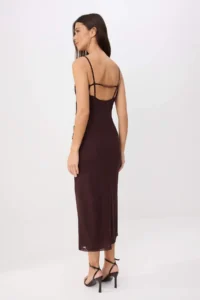 TRENDYOLMİLLA Brown bodycon Square Neck Thin Sleeveless Sleeveless Tulle Knitting Dress - Image 4