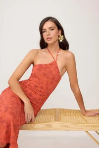 TRENDYOLMİLLA Orange Floral bodycon Barbell Neck Sleeveless Tulle Knitting Dress - Image 2