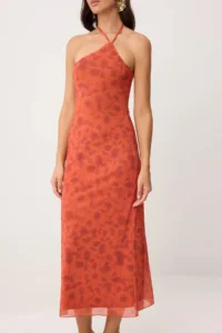 TRENDYOLMİLLA Orange Floral bodycon Barbell Neck Sleeveless Tulle Knitting Dress - Image 3
