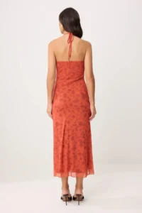 TRENDYOLMİLLA Orange Floral bodycon Barbell Neck Sleeveless Tulle Knitting Dress - Image 4