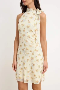 TRENDYOLMİLLA Yellow Printed Barbell Collar Sleeveless Tulle Knitting Dress - Image 3
