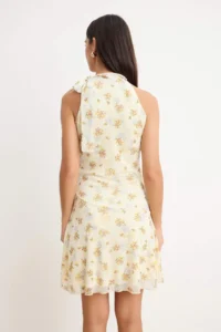 TRENDYOLMİLLA Yellow Printed Barbell Collar Sleeveless Tulle Knitting Dress - Image 4