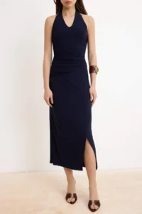 TRENDYOLMİLLA Navy Blue bodycon Barbell Neck Sleeveless Flexible Knitting Dress - Image 3