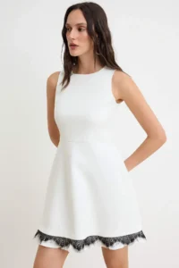 TRENDYOLMİLLA Ecru Lace Detailed Sleeveless Mini Weaving Dress - Image 2