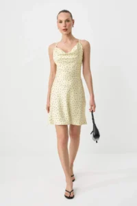 TRENDYOLMİLLA Yellow-Multicolored Abstract Short / Mini Weaving Dress