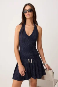 TRENDYOLMİLLA Multicolored Arched Striped pleated Short / Mini Weaving Dress - Image 2