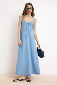 TRENDYOLMİLLA Mavi Tencel Blended Sleeveless Maxi DENIM Dress - Image 2