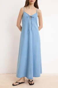 TRENDYOLMİLLA Mavi Tencel Blended Sleeveless Maxi DENIM Dress - Image 3
