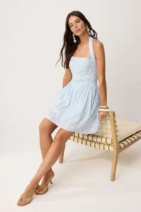 TRENDYOLMİLLA Light Blue embroidery Mini Weaving Dress
