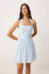TRENDYOLMİLLA Light Blue embroidery Mini Weaving Dress - Image 2