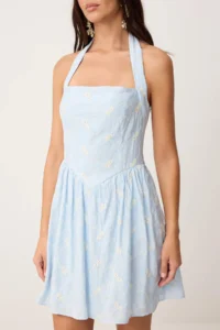 TRENDYOLMİLLA Light Blue embroidery Mini Weaving Dress - Image 3