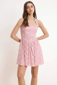 TRENDYOLMİLLA Pink embroidery Mini Weaving Dress - Image 2