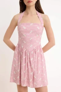 TRENDYOLMİLLA Pink embroidery Mini Weaving Dress - Image 3